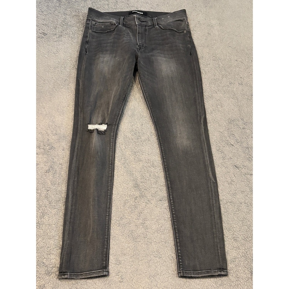 Express Legging Mid Rise Jeans Womens 10R Faded Black Distressed Stretch Denim
